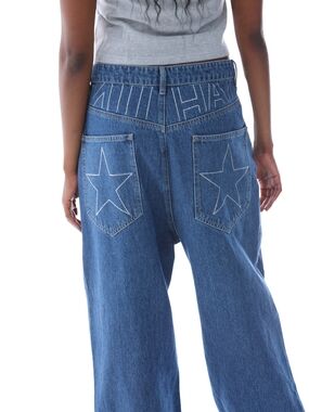 Niihai Wide-Leg Star Pocket Jeans in Blue Denim